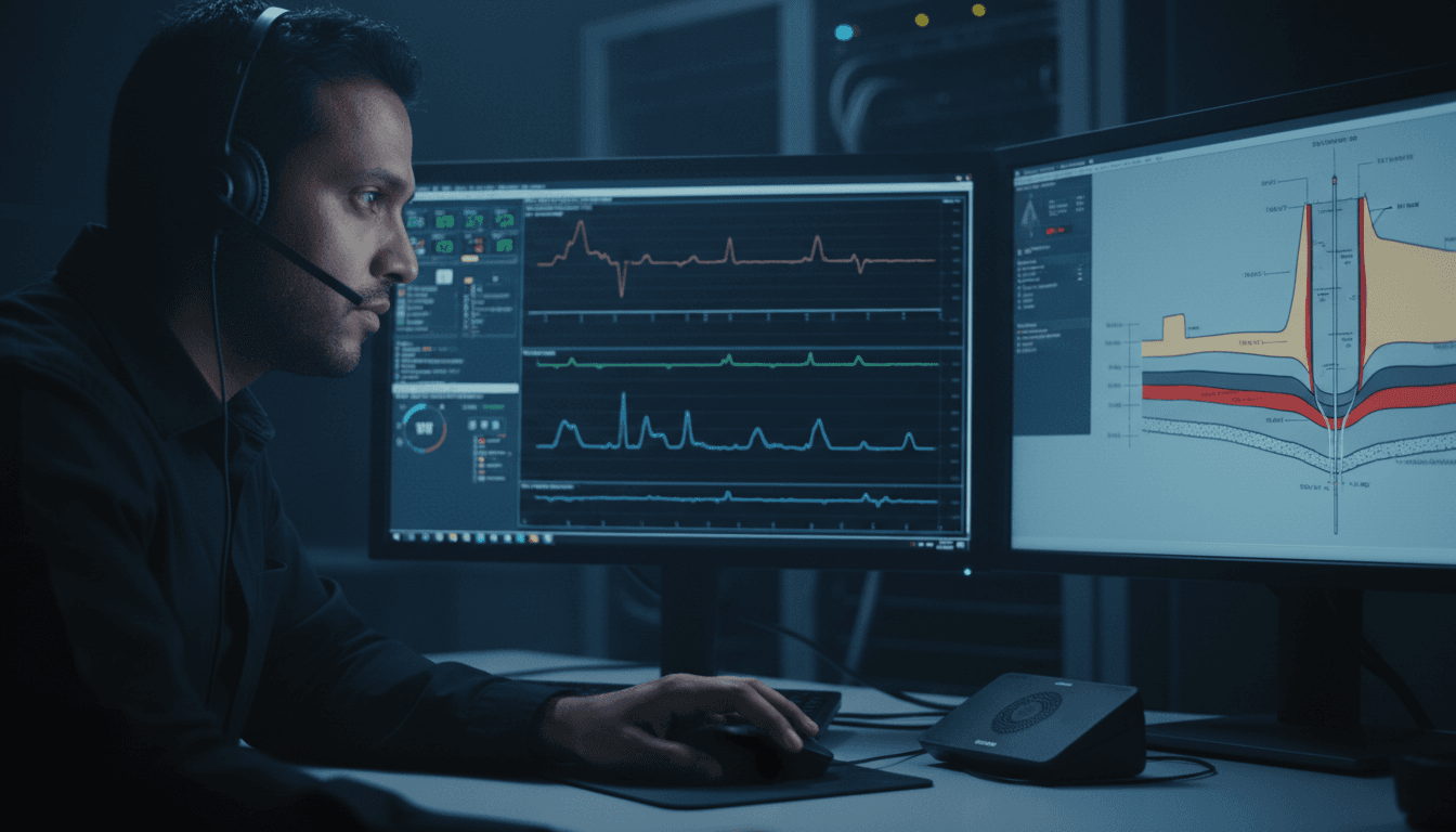 Operations analyst monitoring drilling data from Singapore office